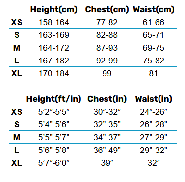 2025 Mystic Womens Neo Tops 0 Size Chart